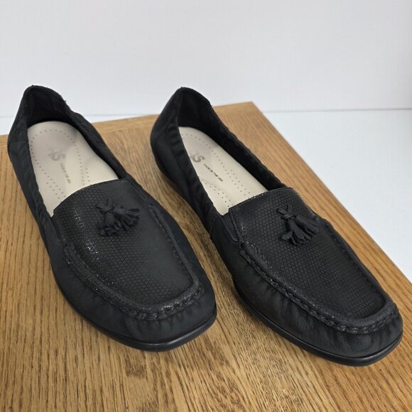 SAS Shoes Womens Size 10 Black Tassel Loafers Slip On Made in USA Flat Comfort - Picture 1 of 9